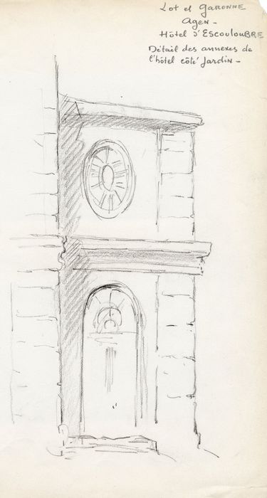 façade est sur jardin, détail (dessin : crayon sur papier)