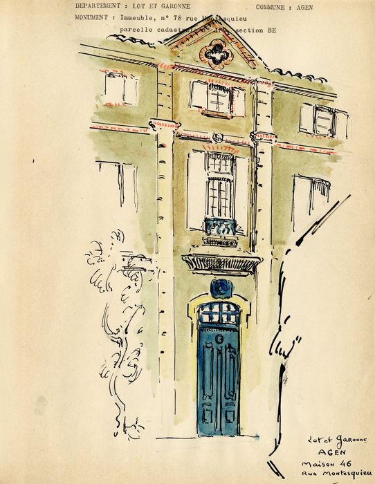 façade sur cour, vue partielle (dessin : encre sur papier)