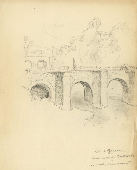 vue partielle du pont en amont (dessin : crayon sur papier)