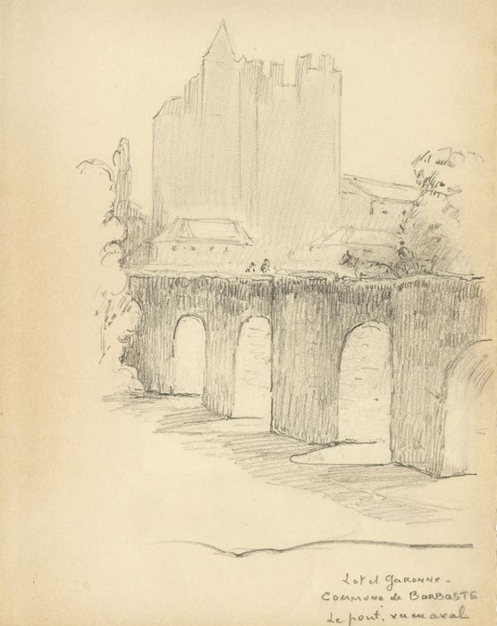 vue partielle du pont en aval (dessin : crayon sur papier)