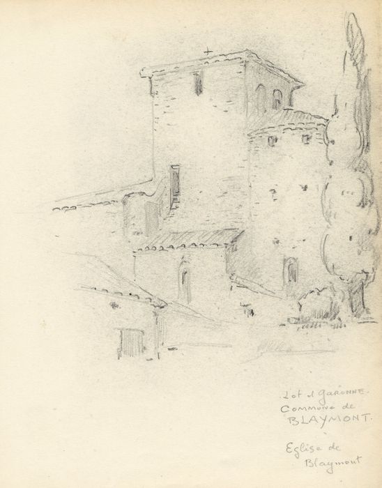 clocher, élévation sud (dessin : crayon sur papier)