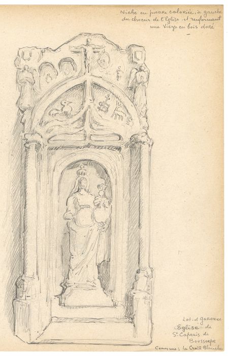statue : Vierge à l’Enfant (dessin : crayon sur papier)