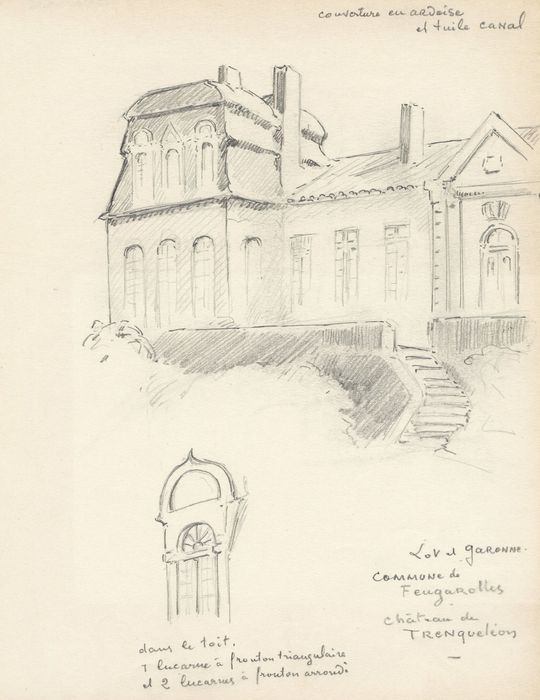 façade nord-est, vue partielle (dessin : crayon sur papier)