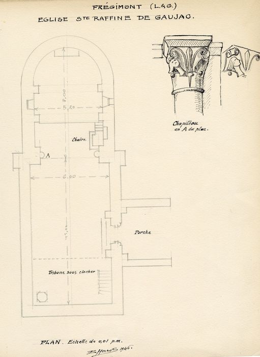 plan, détail d’un chapiteau (dessin : crayon sur papier)