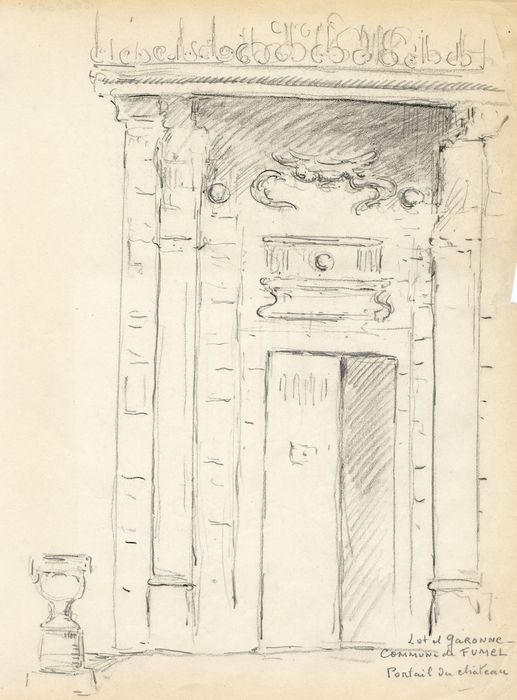 porte d’accès à l’escalier monumental (dessin : crayon sur papier)