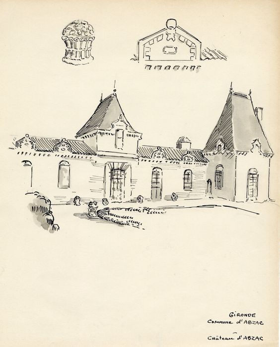 façade sud-ouest, vue partielle (dessin : encre sur papier)