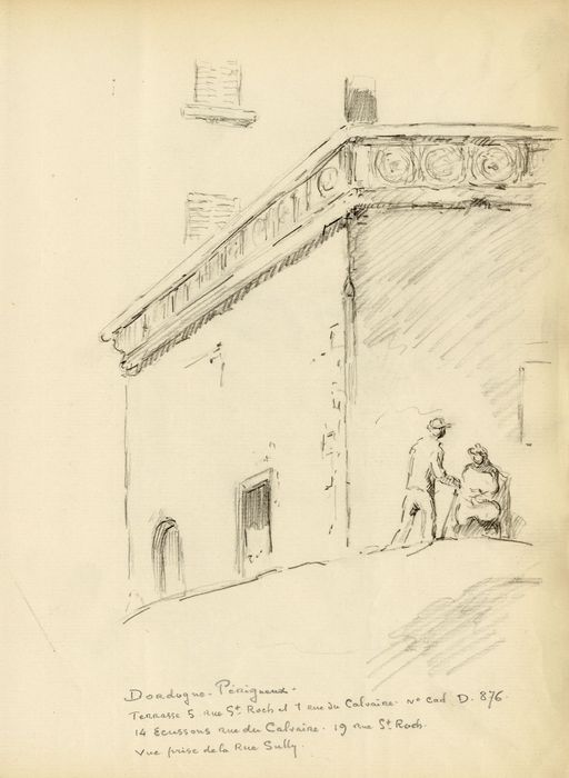 façades de la terrasse sur rues (dessin : crayon sur papier)