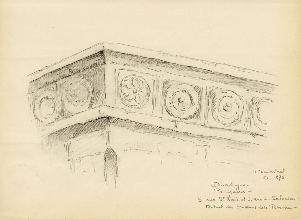 détail du traitement de la tourelle d’escalier (dessin : crayon sur papier)