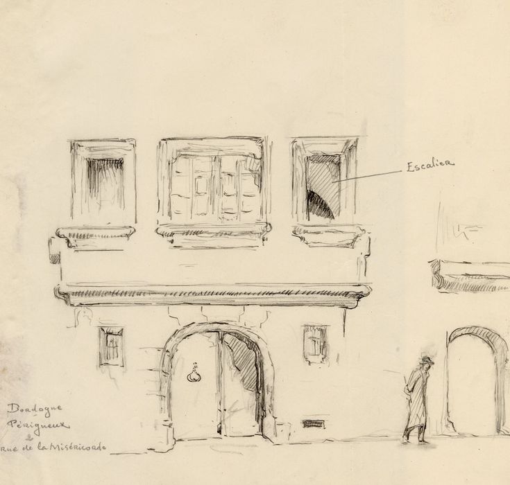 façade sur rue, vue partielle (dessin : crayon à papier)