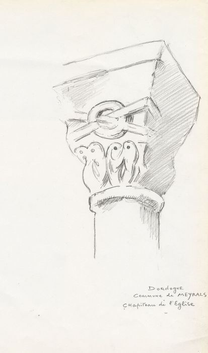 choeur, détail d’un chapiteau (dessin : crayon sur papier)