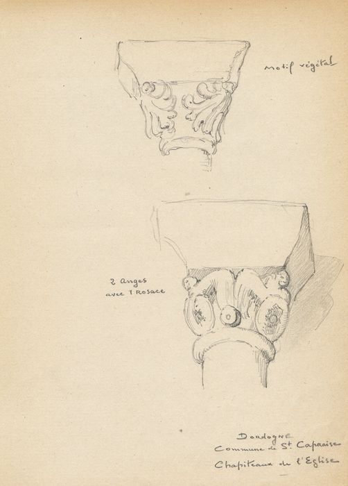 détails de deux chapiteaux (dessin : crayon sur papier)
