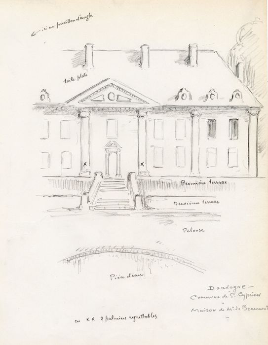 façade sud, vue partielle (dessin : crayon sur papier)