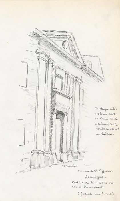 façade sud, portique (dessin : crayon sur papier)