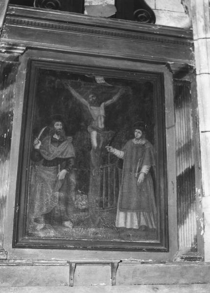 Autel, retable, tableau : Christ en croix entre saint Laurent et saint Barthélémy (le)