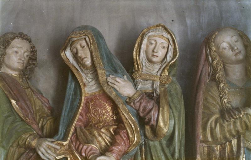 groupe sculpté : la mise au tombeau, saintes femmes et saint Jean