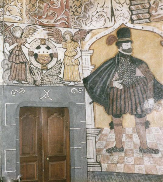 peintures murales : salle des Preux, fresques, une porte, détail