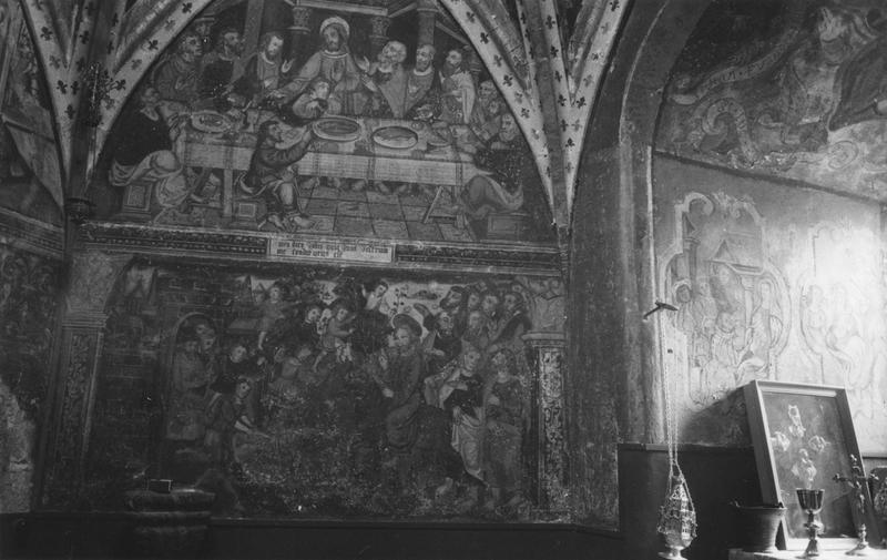 peintures murales de la chapelle privée : scènes de la Passion représentant la Cène, le Jour des Rameaux