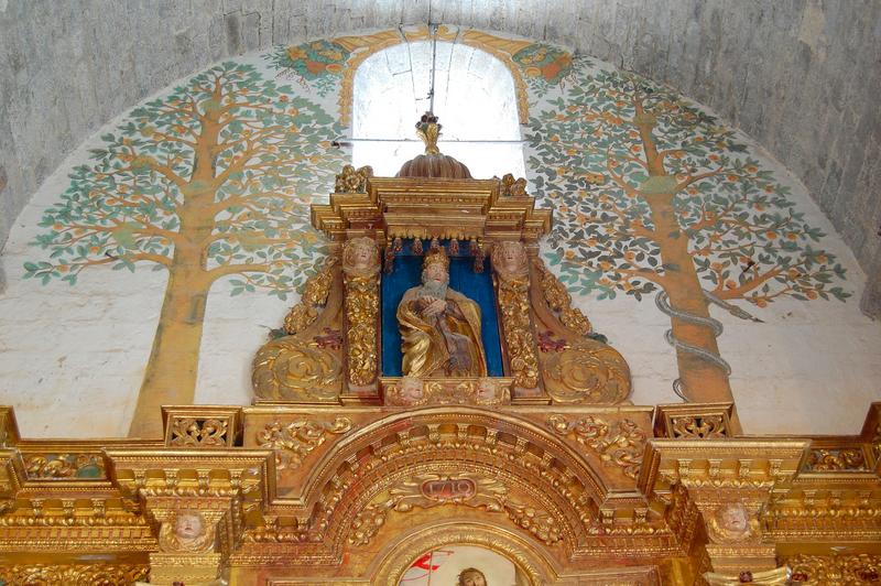 retable du maître-autel, vue partielle, partie supérieure, statue de Dieu le père, vue générale