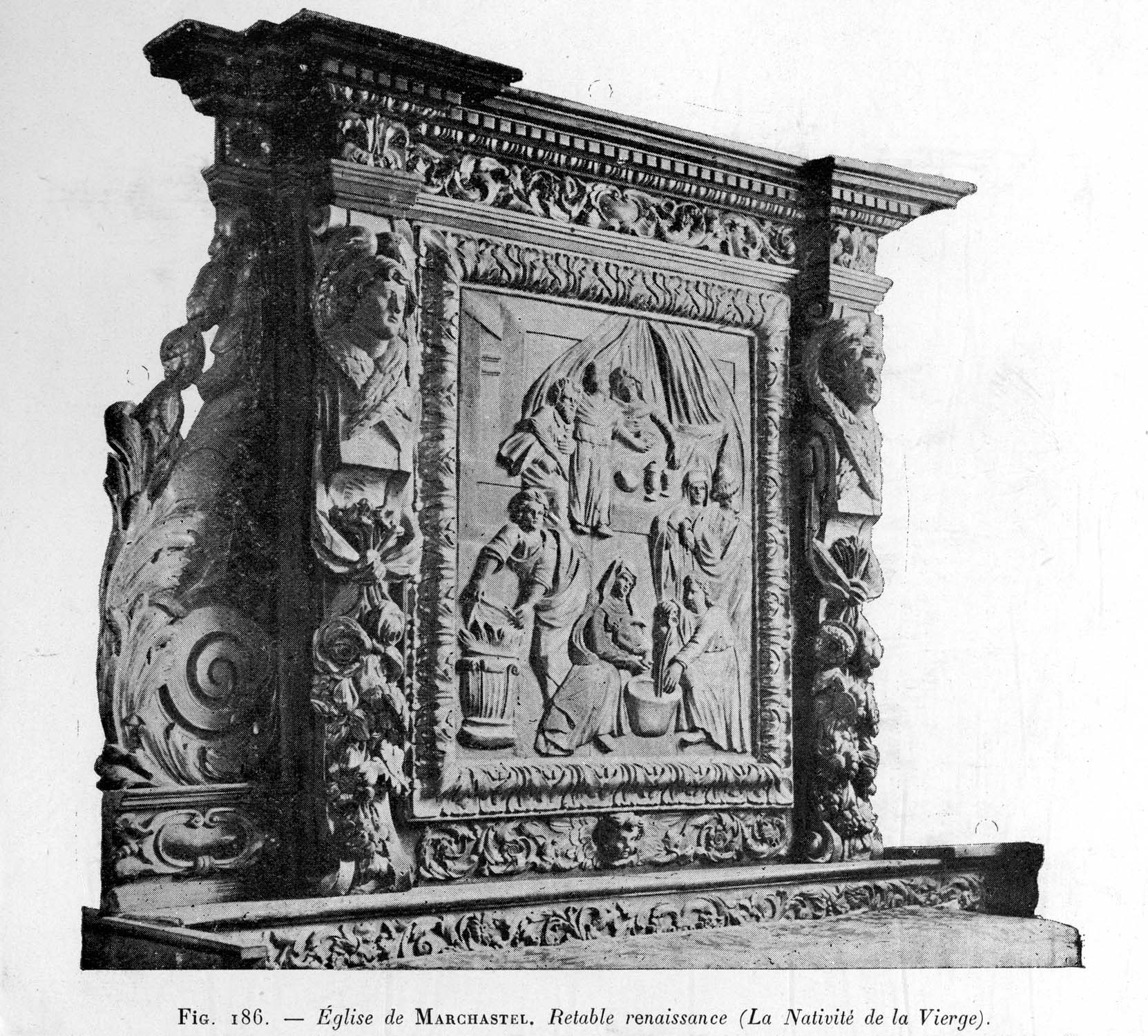 bas-relief : la Nativité de la Vierge, vue générale