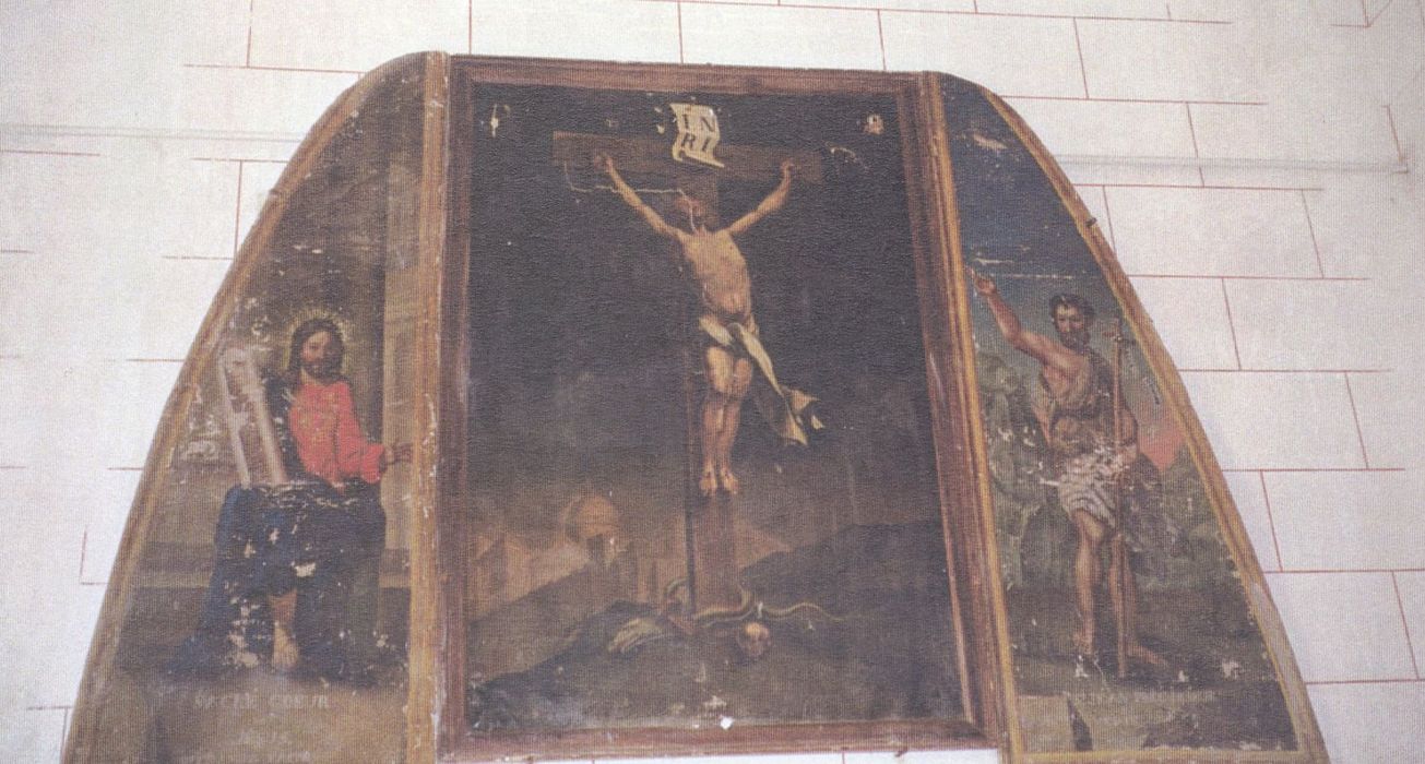 tableaux (triptyque) : Christ en croix, saint Jean-Baptiste, Sacré Coeur (photocopie numérisée) 