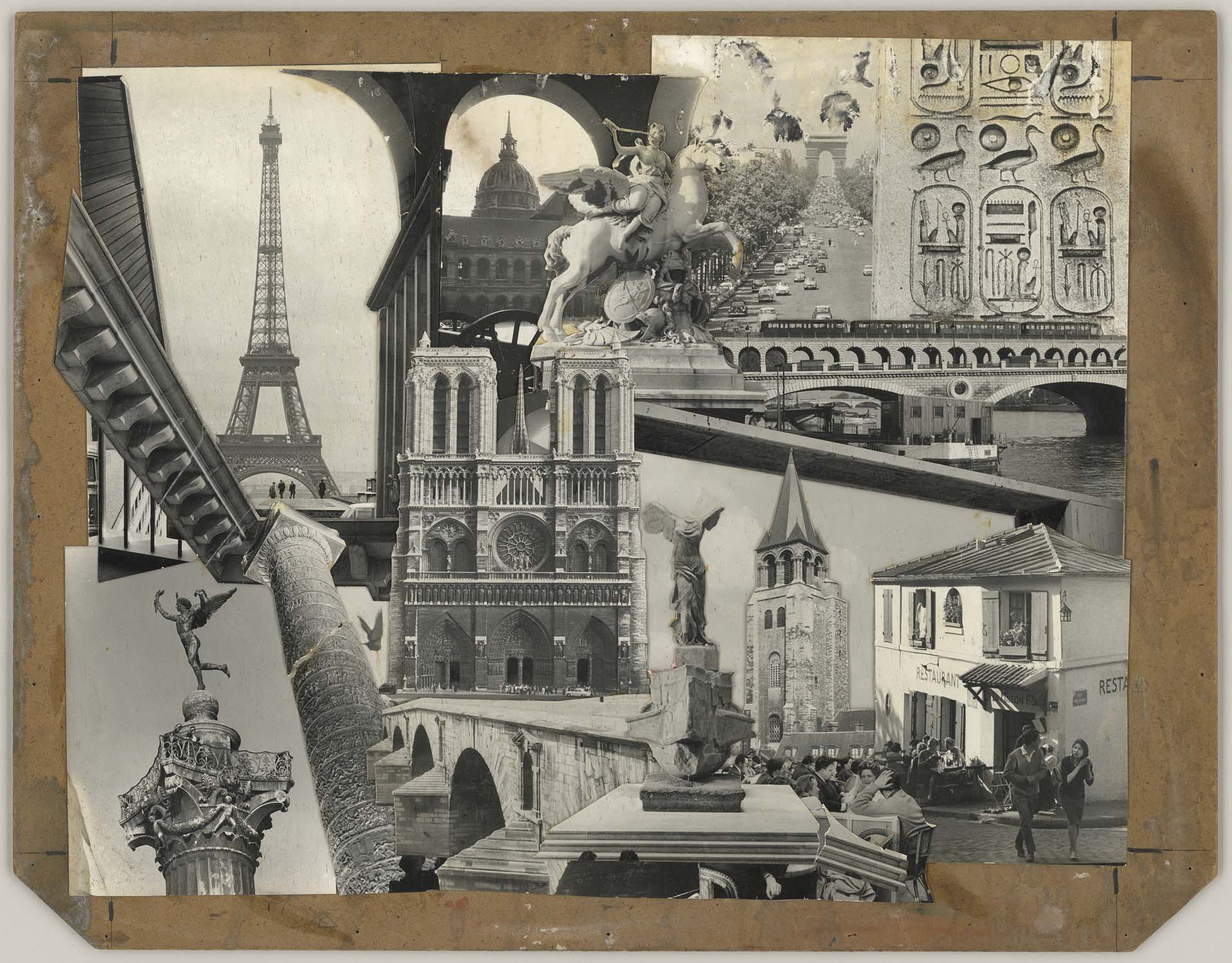 Photomontage sur le thème de Paris, 1964 ; [La Victoire de Samothrace ; La Renommée montée sur Pégase]