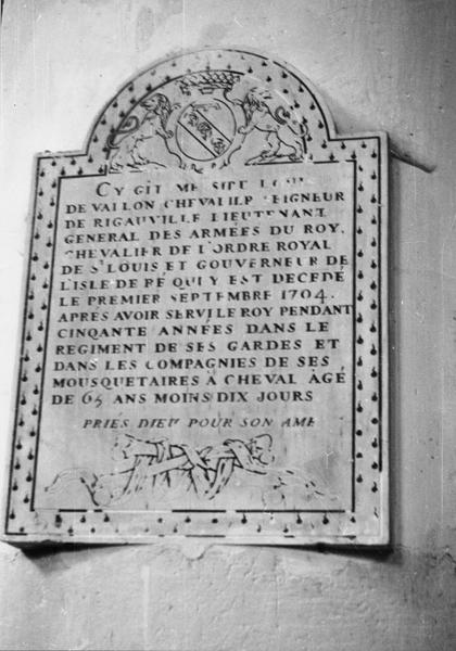 plaque funéraire, de Louis de vallon