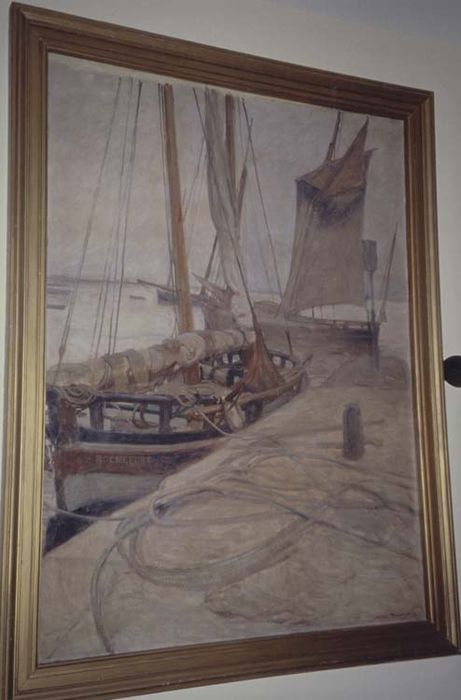 tableau et son cadre : Bateau de travail à quai à Rochefort
