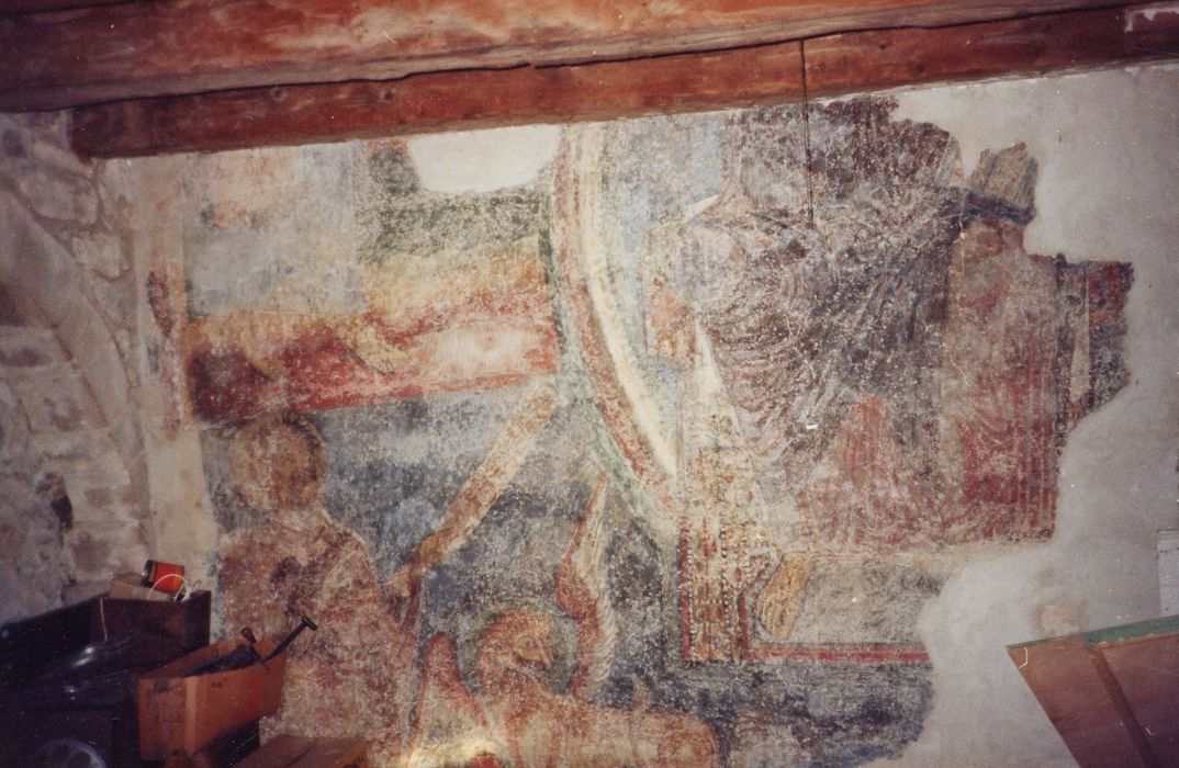 prieuré, bâtiment sud, peinture monumentale : Christ en majesté dans le tétramorphe (le), vue partielle