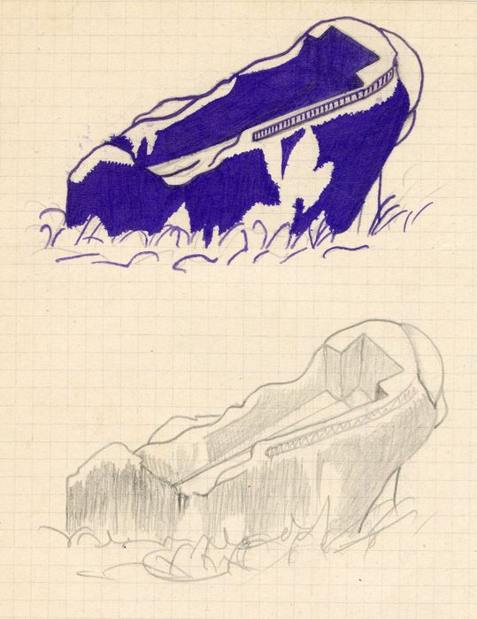 vue générale du sarcophage (dessin crayon sur papier)