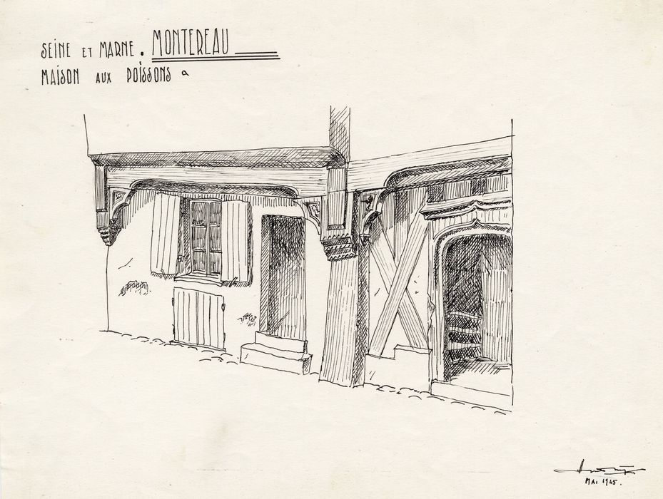 façade sur rue, vue partielle (dessin : encre sur papier)