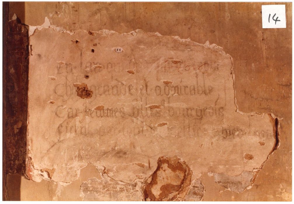 peinture monumentale, mur nord, registre supérieur (fragment), détail des inscriptions