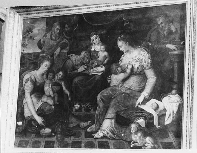 Tableau : 'La Sainte Parenté', huile sur bois