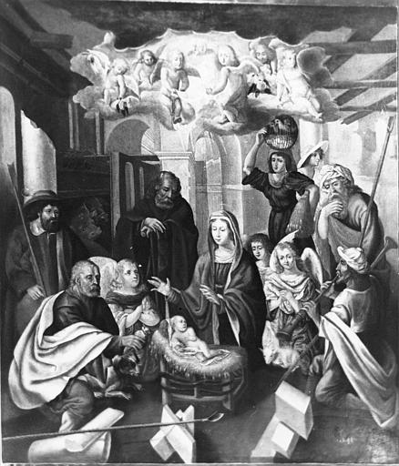Tableau : 'L'Adoration des bergers', huile sur toile