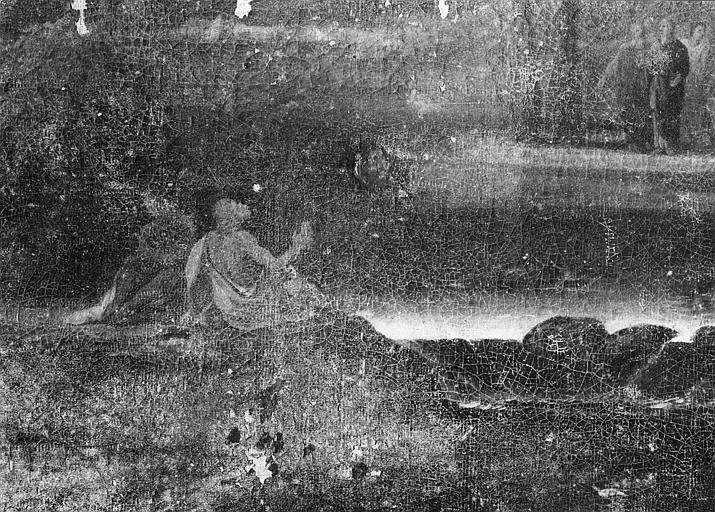 Tableau : 'Le Baptême du Christ', détail d'un personnage assis sur la rive droite, huile sur toile - © Ministère de la Culture (France), Médiathèque du patrimoine et de la photographie (objets mobiliers), tous droits réservés