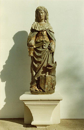 Groupe sculpté : 'Sainte Marthe et la Tarasque', bois sculpté, peint, doré
