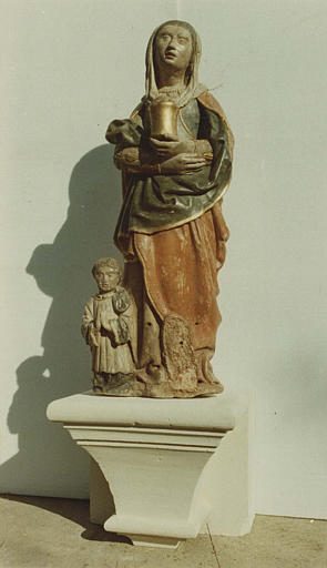 Groupe sculpté : 'Sainte Marie-Madeleine', avec un orant à ses pieds, bois sculpté, peint