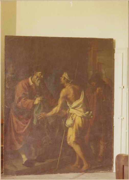 tableau : saint Hommebon donnant des habits aux pauvres