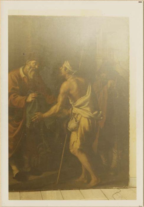 tableau : saint Hommebon donnant des habits aux pauvres