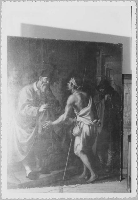 tableau : saint Hommebon donnant des habits aux pauvres