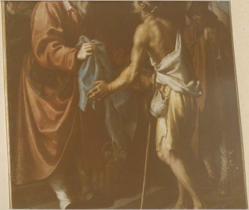 tableau : saint Hommebon donnant des habits aux pauvres
