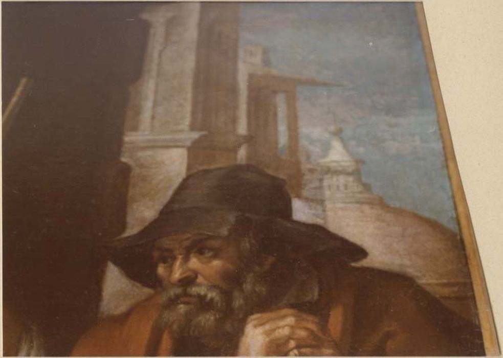 tableau : saint Hommebon donnant des habits aux pauvres