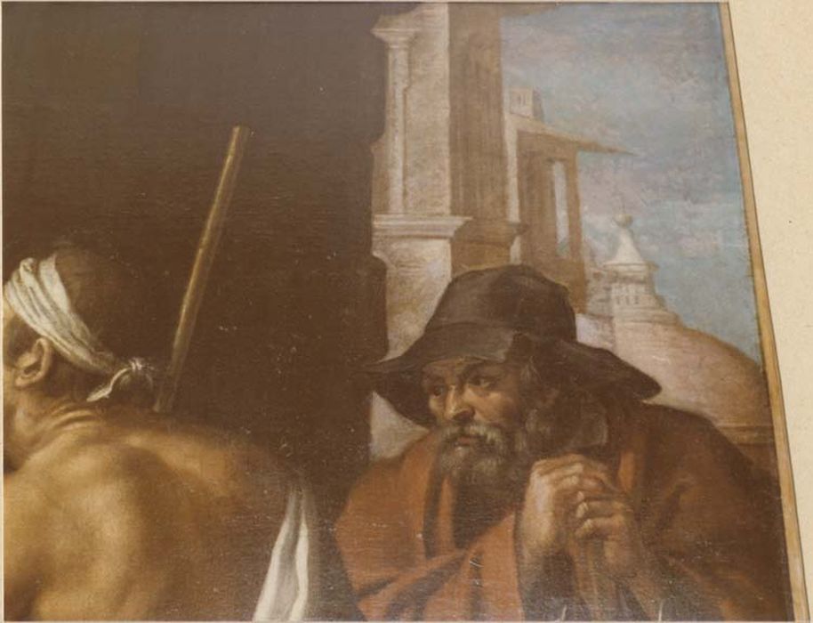 tableau : saint Hommebon donnant des habits aux pauvres