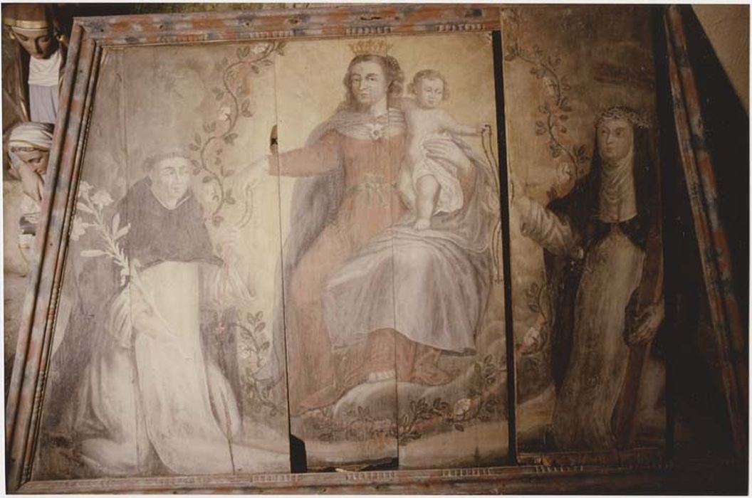 tableau, cadre : la Remise du rosaire à saint Dominique et à sainte Catherine de Sienne