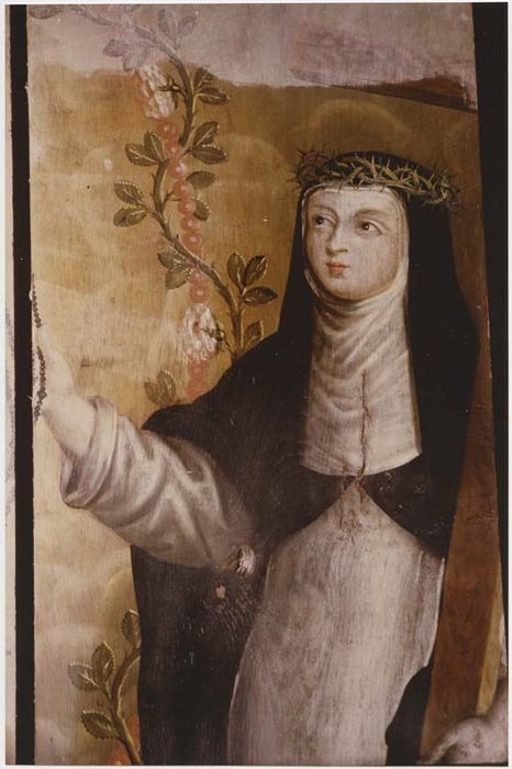 tableau, cadre : la Remise du rosaire à saint Dominique et à sainte Catherine de Sienne