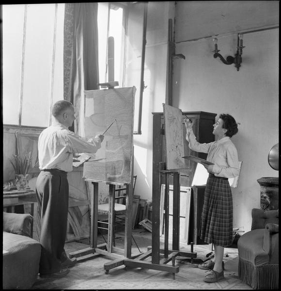 [Portrait de Henri-Julien Seigle et Nô Pin peignant dans leur atelier]