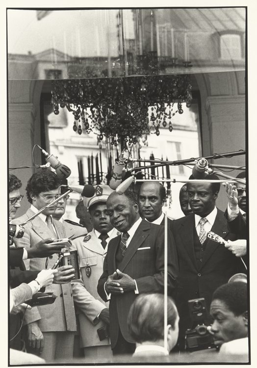 Conférence de presse du président ivoirien Félix Houphouet-Boigny en visite officielle