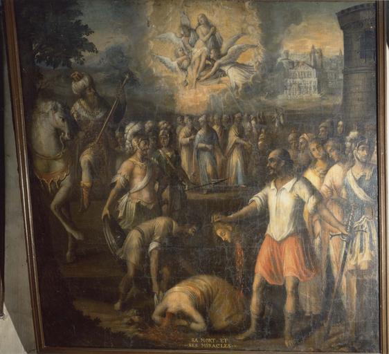 tableau de la Vie de sainte Reine : Charité et Fuite de sainte Reine de la Vie de sainte Reine : Mort de sainte Reine et les miracles