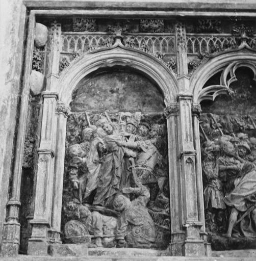 retable de la Passion, détail de L'Arrestation du Christ, pierre sculptée