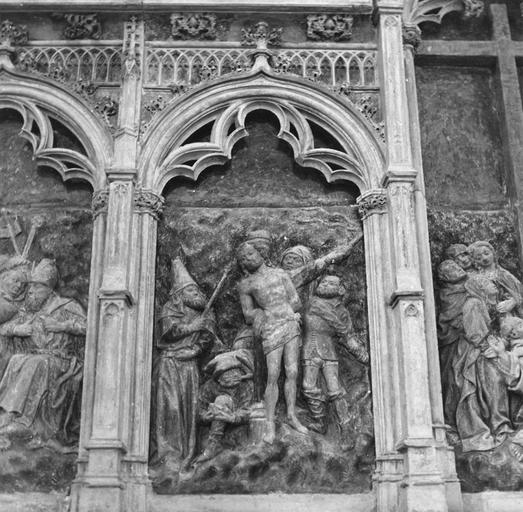 retable de la Passion, détail de la Flagellation, pierre sculptée