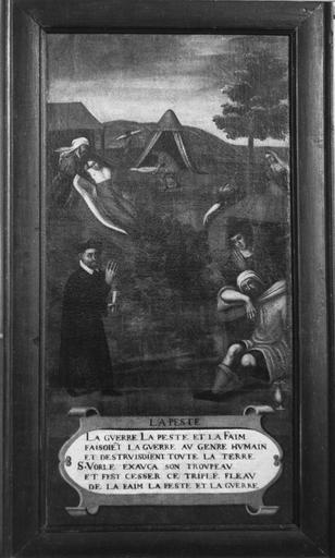 tableau : Scène de la vie de saint Vorles : La Peste, huile sur toile